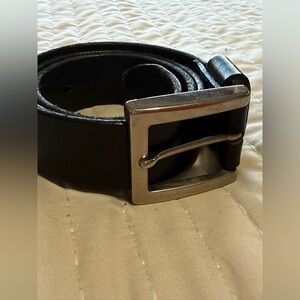 Kenneth Cole Black Leather Belt with Silver Buckle